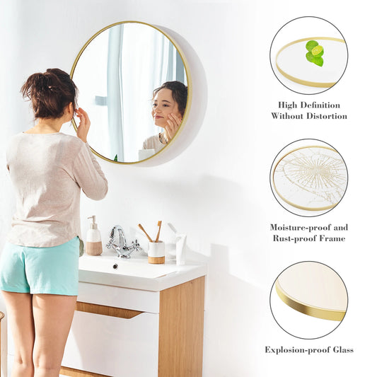 JHK Large Gold Round Vanity Framed Mirror