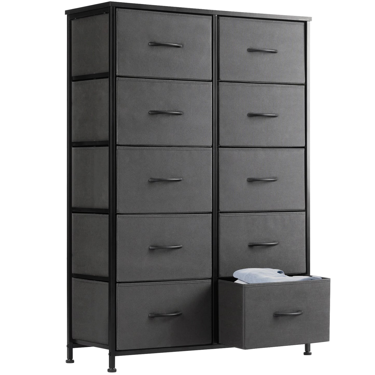 JHK Bedside Table For Bedroom With 10 Fabric Drawers Wardrobe Steel Frame Closet