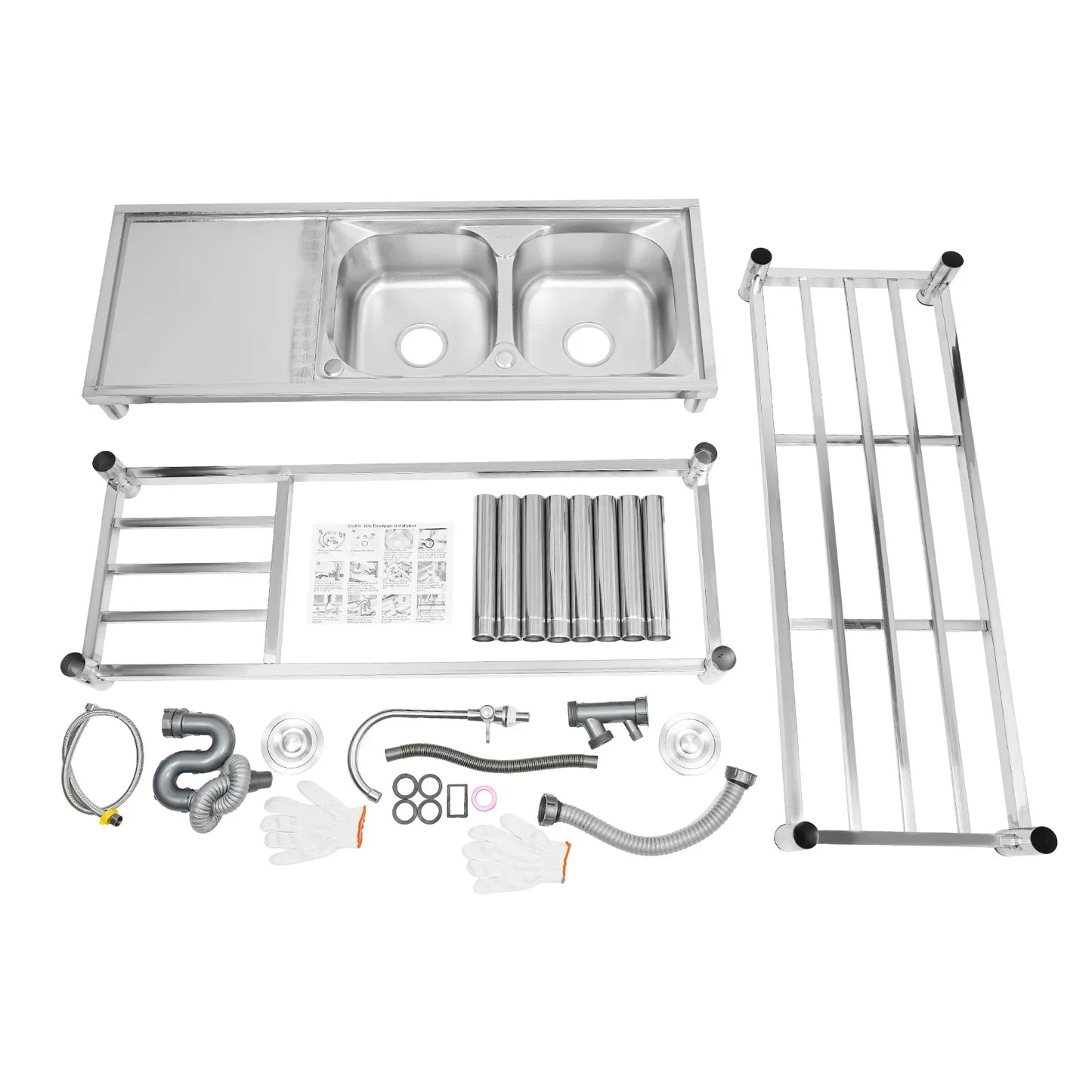 Double-layer Sink Kitchen and Commercial Sink with Drainage Device and Faucet