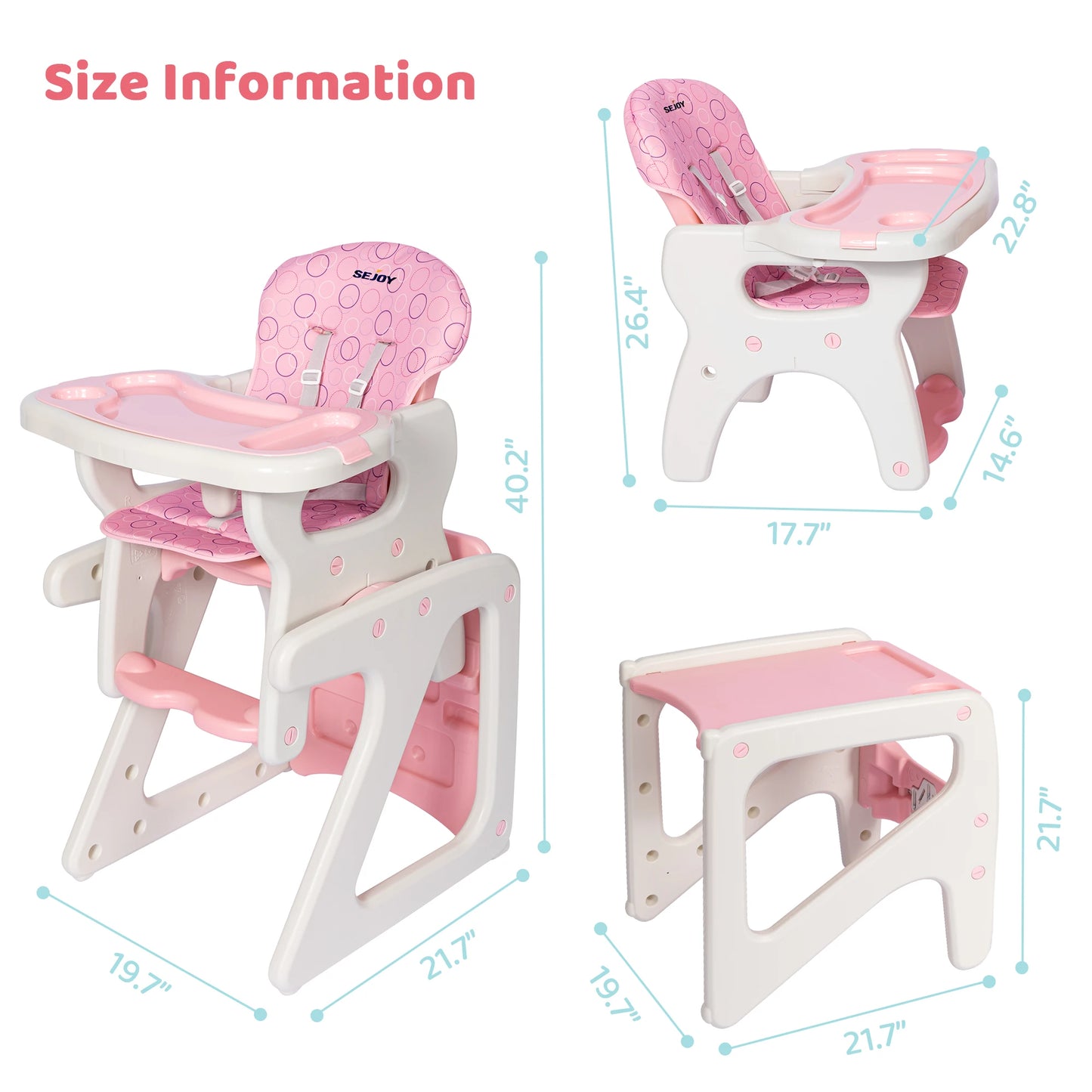 Baby High Chair Foldable  &  2-in-1 with Table Footrest,