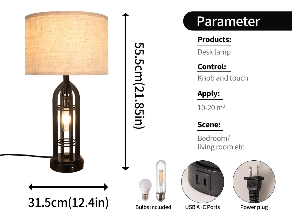 Industrial Retro Desk Lamp Night Light,3 Colors, Adjustable,