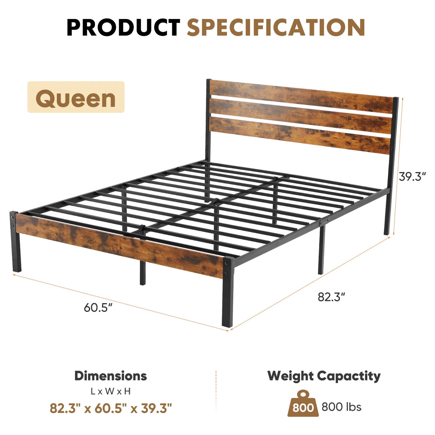 JHK Queen Size Metal Platform Bed Frame with Headboard and Footboard
