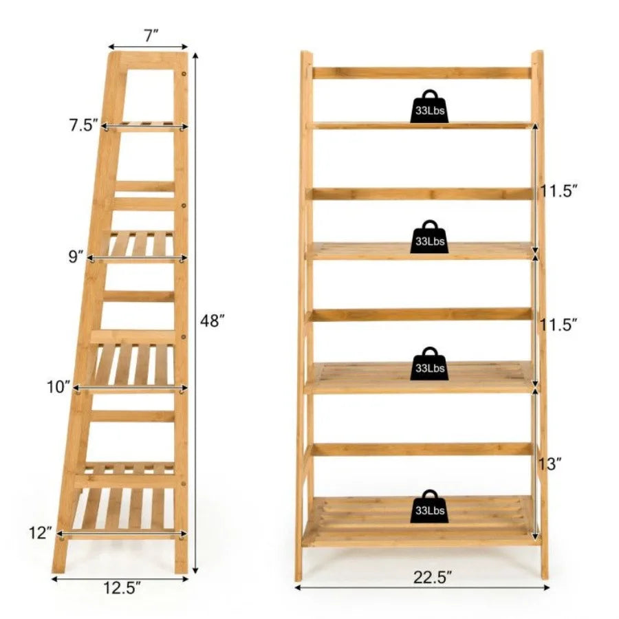 4Tier Bamboo Bookshelf Ladder Shelf Plant Stand Rack