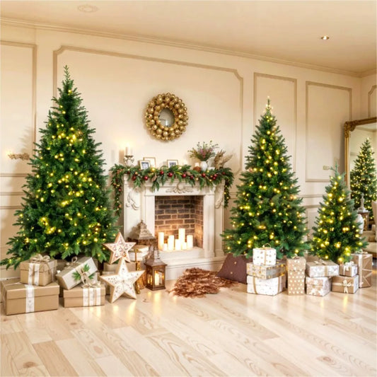8FT 6FT 4FT PreLit Green Pine Artificial Christmas Tree Set of 3 Hinged Xmas Trees