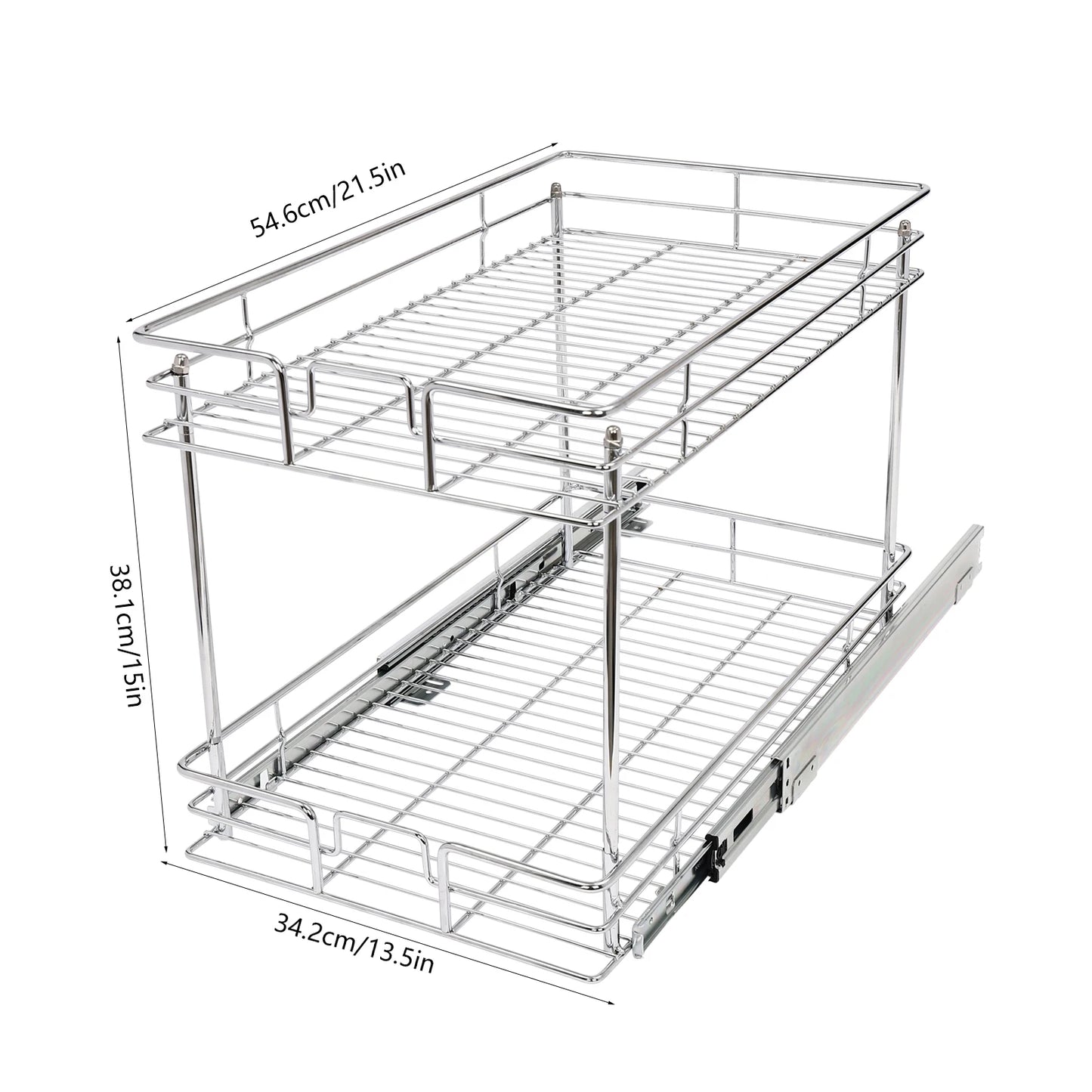2-Tier Silver Cabinet Pull Out Shelves, Organizer Storage