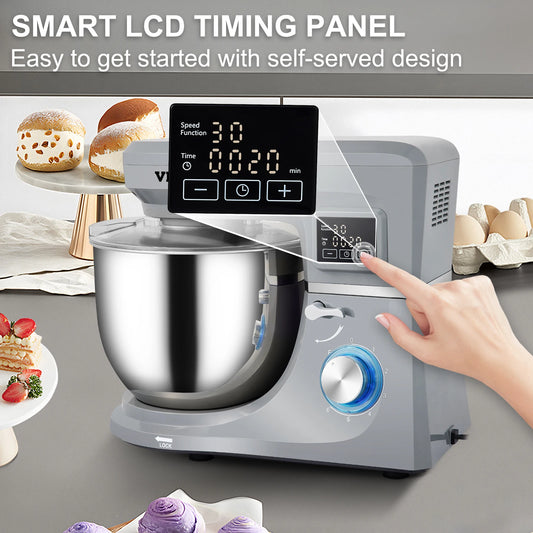5 IN 1 Stand Mixer Multifunctional Electric Mixer with 6 Speeds LCD Screen Timing 7.4 Qt Stainless Bowl Dough Hook