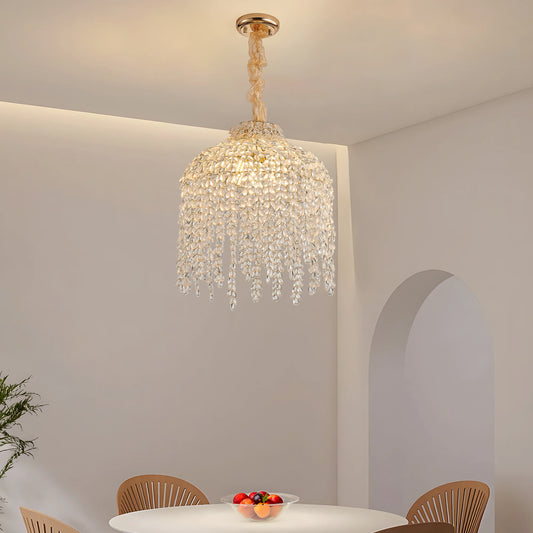 16 Inch 5 Light Gold Crystal Chandelier Elegant Waterfall Design with Gold Finish for Living Room Dining Room Bedroom