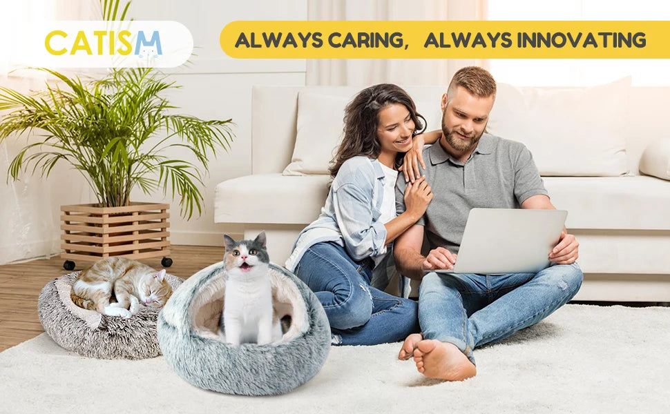 25'' Pet Cat Dog Lovely Cat Beds Nest Soft Comfortable Semi-enclosed Cat Nest Kennel indoor Pet house Supplies for Pet to Rest