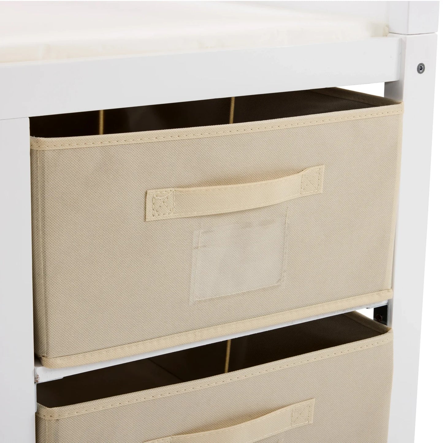 Wooden Bed Bases Removable Top White Painted Pine Children's Cot with 3 Fabric Drawers + 1 Fabric Bag