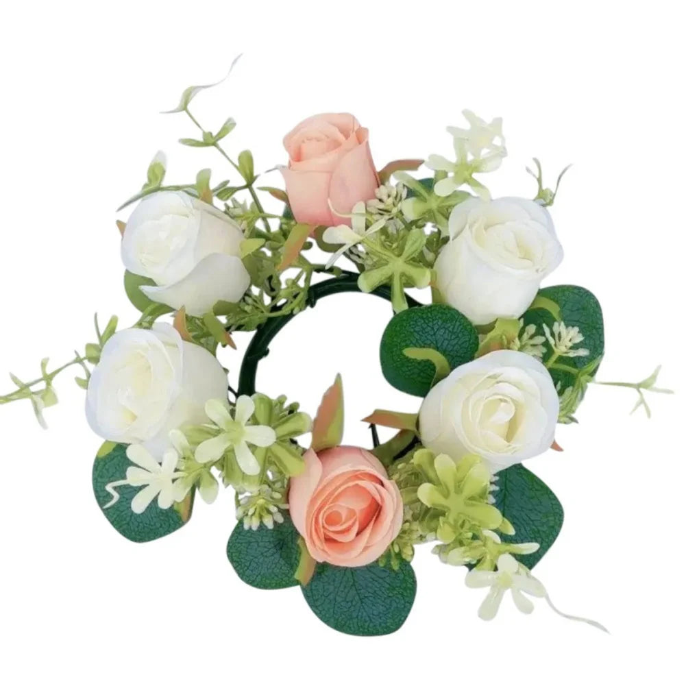 Candle Rings Candlestick Garland Artificial Rose Wreath Christmas Decoration Window Props Table Wedding Event Arrangement