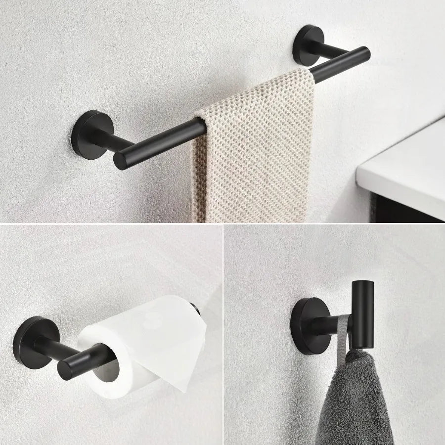 3Piece Bathroom Hardware Set with Toilet Paper Holder Towel Ring Adjustable Towel Bar