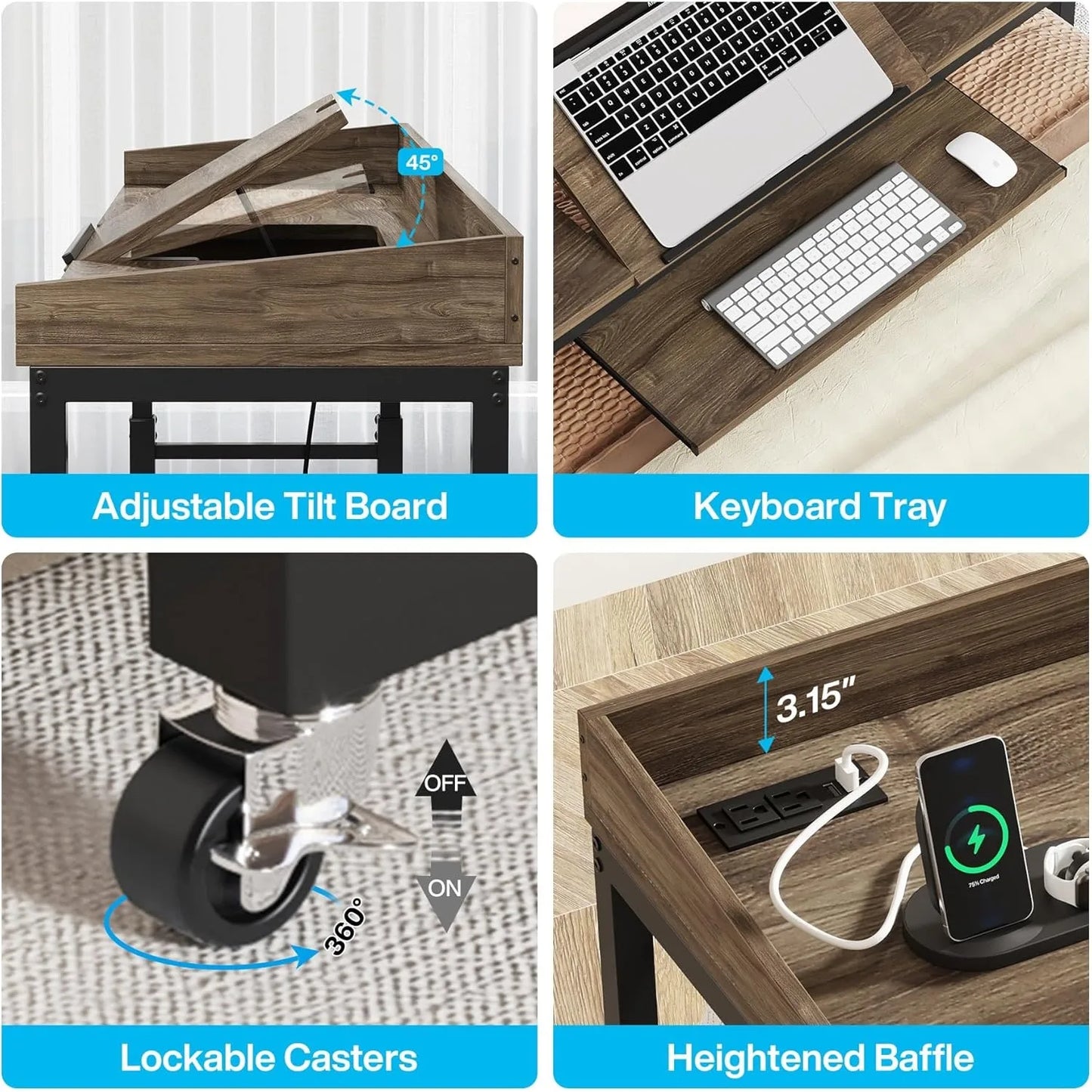 Height Adjustable Overbed Table with Wheels, Queen Size  Laptop