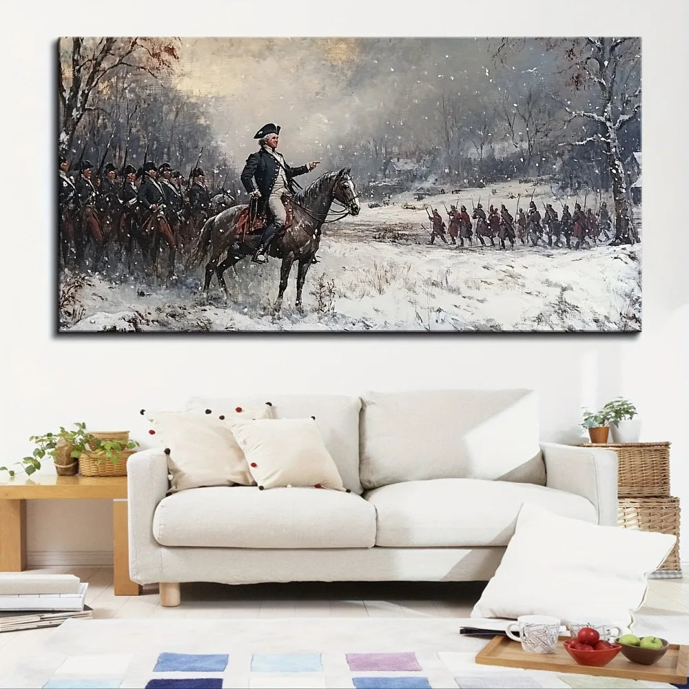1.5 inch thick pine solid wood frame, wood framed wall painting, 1776 Revolutionary War poster, interior decoration