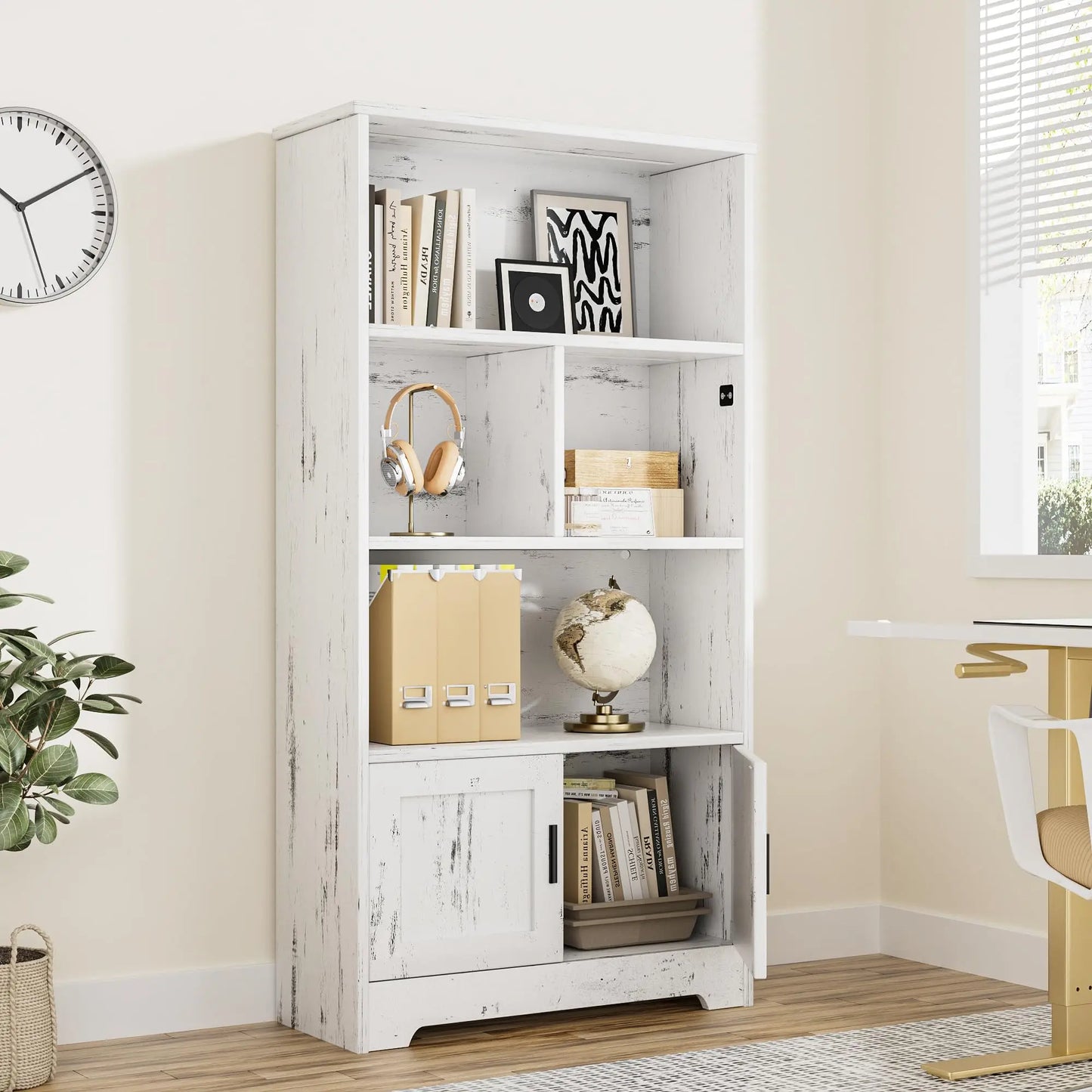 Bookcase with LED Lights White Bookshelf