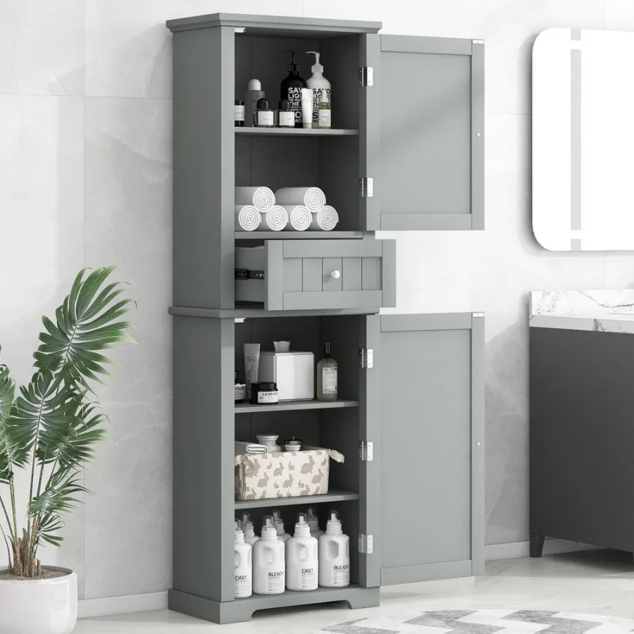 Tall Bathroom Storage Cabinet Freestanding Storage Cabinet with Drawer and Adjustable Shelf MDF Board with Painted Finish Grey