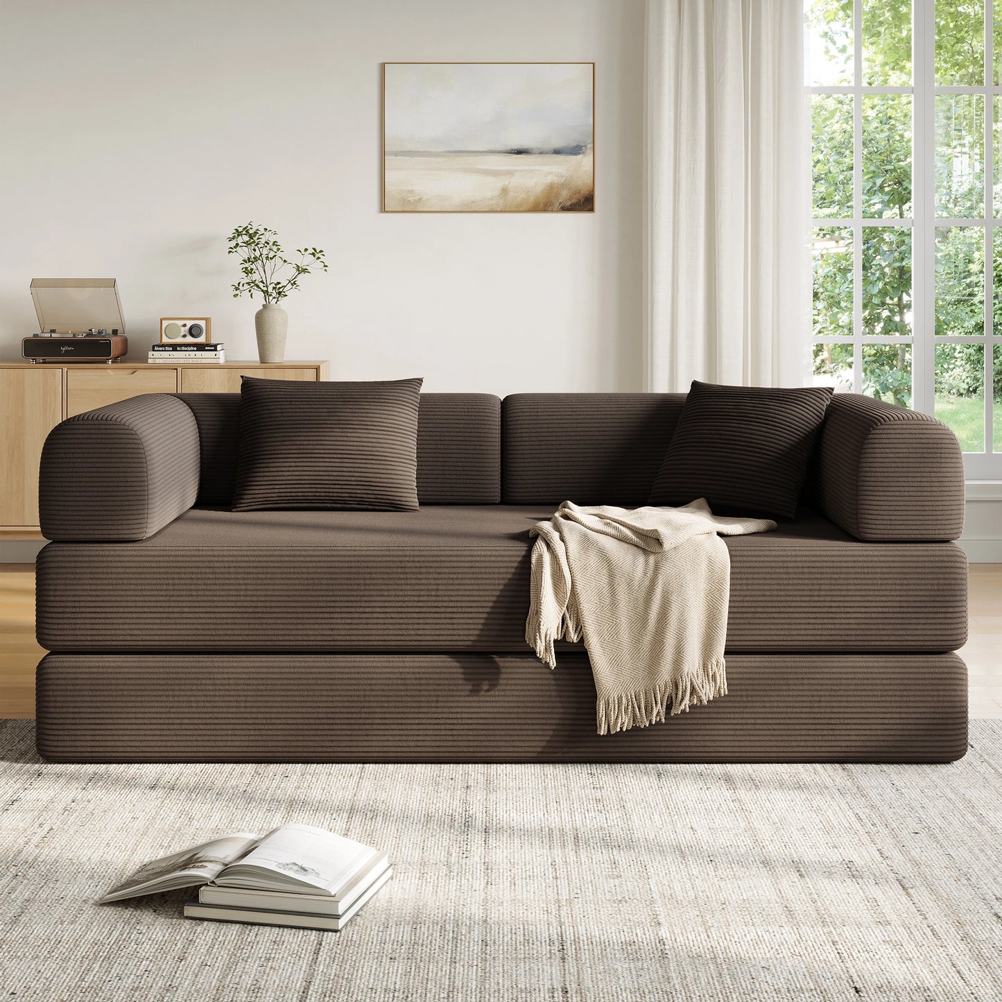 Convertible Floor Sofa Bed with Fixed-Shape Frame, 5-in-1 DIY Combination Modular Sofa, for Living Room Bedroom Playroom
