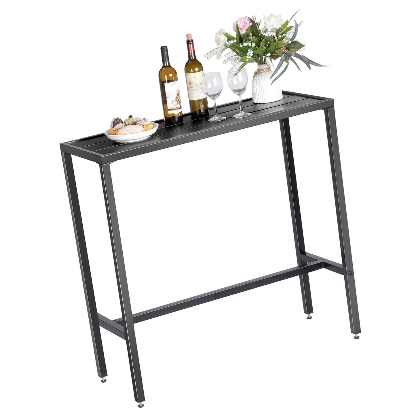 110LBS Outdoor Long Table Black Camping Desk Barbecue Table Picnic