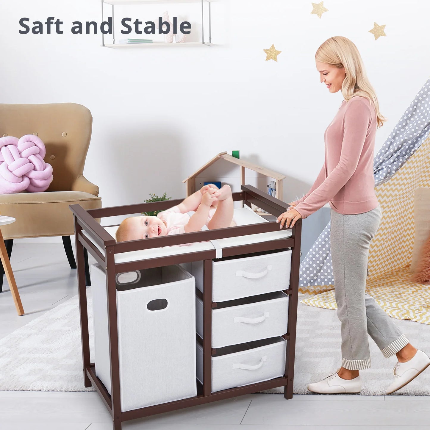 Baby Diaper Stand Multi layer Solid Wood Baby Diaper Stand