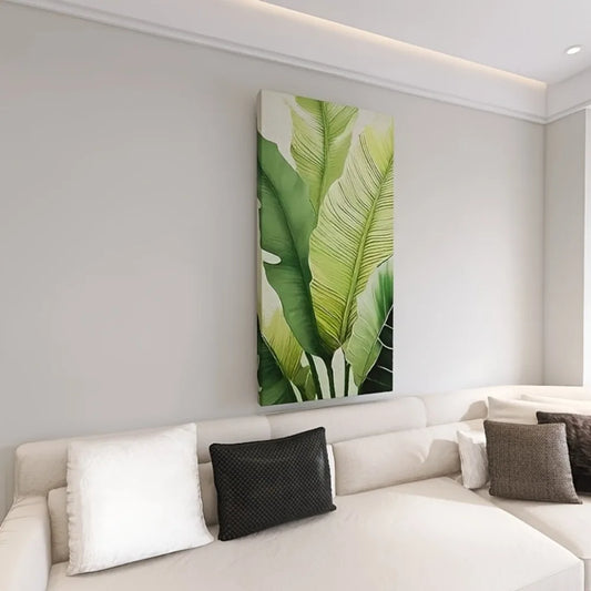 1.5 "thick pine frame modern abstract Green leaf canvas wall art - minimalist large canvas prints