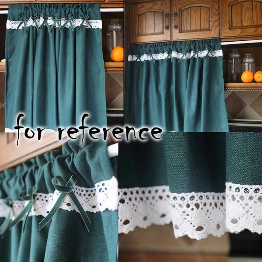 Solid Color Half Window Curtain Lace Curtain Short Kitchen Curtains Dark Green