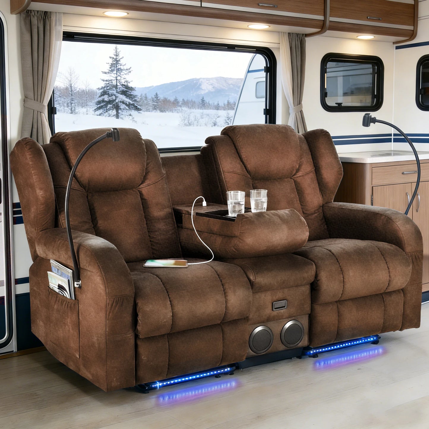 Loveseat Electric Recliner Sofa, 2-Seat Sofa,Massage & Heat,Dual Motor,350LBS Capacity,for livingroom,home theater