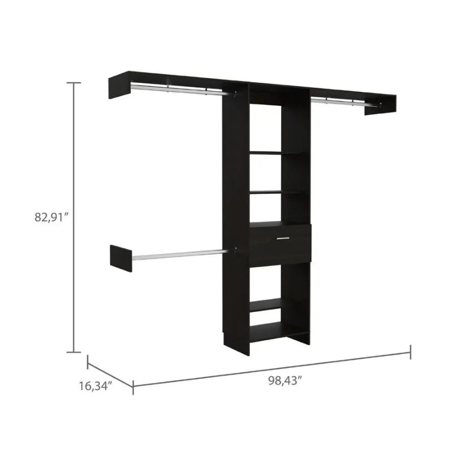 1Drawer 4Shelf Closet System Black gue