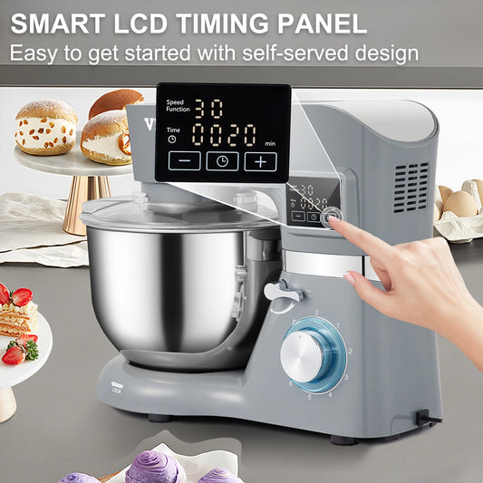 Stand Mixer Electric Dough Mixer with 6 Speeds LCD Screen Timing 5.8 Qt Stainless Steel Bowl Dough Hook Flat Beater