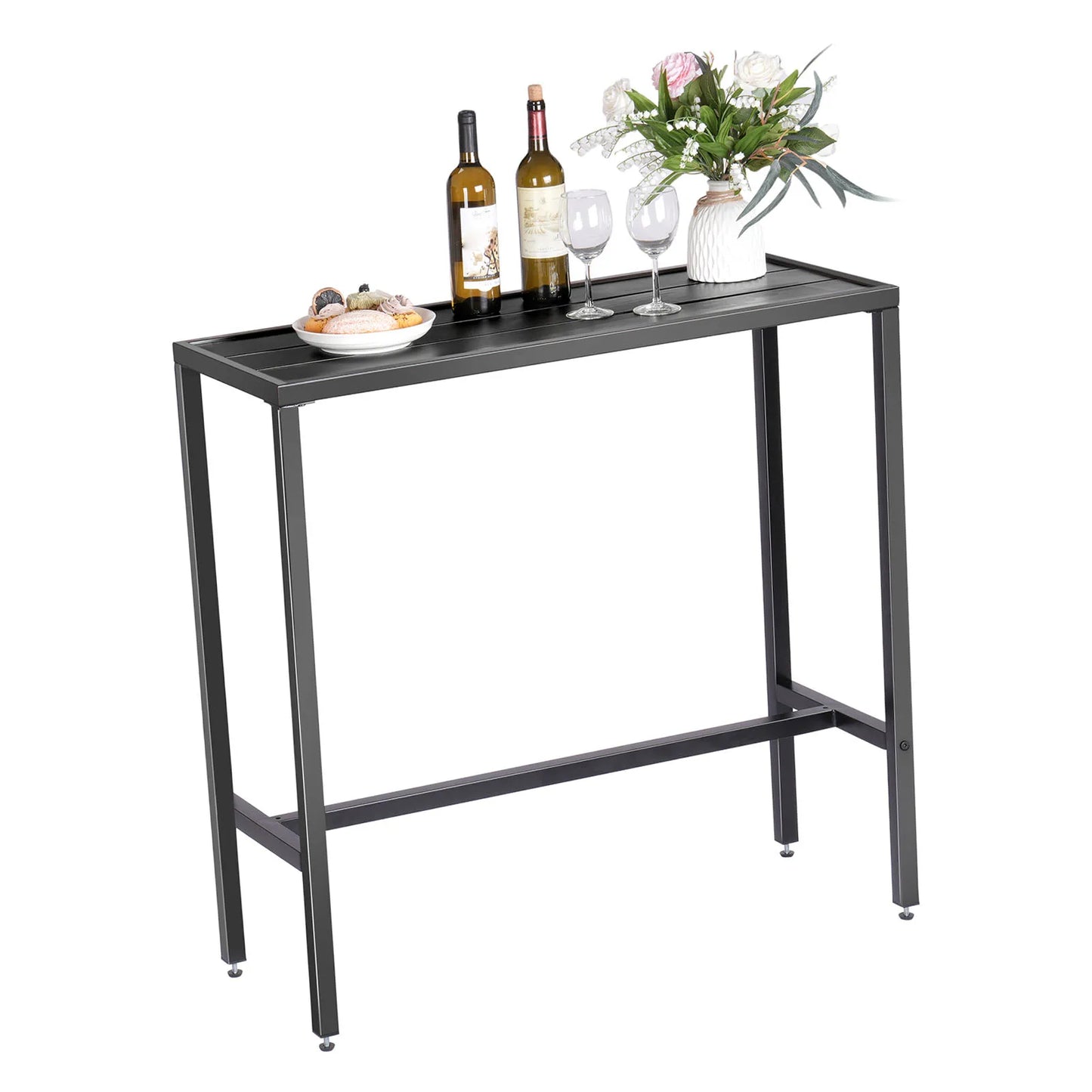 110LBS Outdoor Long Table Black Camping Desk Barbecue Table Picnic