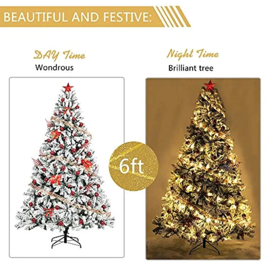 6FT Snow Flocked Hinged Artificial Christmas Tree