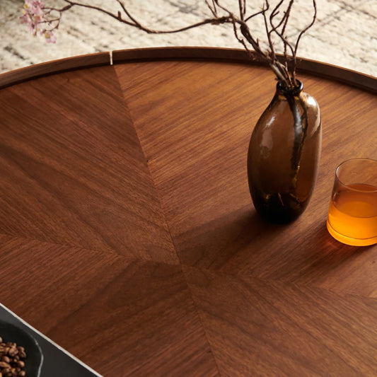 35.4-inch Coffee Tables, Circular Walnut Design, Suitable for Living Rooms, Walnut Material, Suitable for Bedrooms,