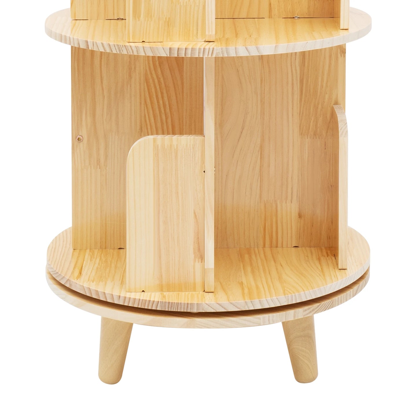 4 Tier Rotating Bookshelf with Legs,Floor Standing Stackable Wood Round Bookshelf 360 Display Book Shelf for Living Room Bedroom