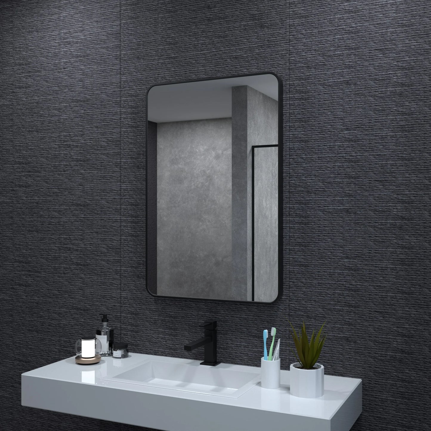 Aluminum Framed Matte Black Rectangle Bathroom Wall Mirror