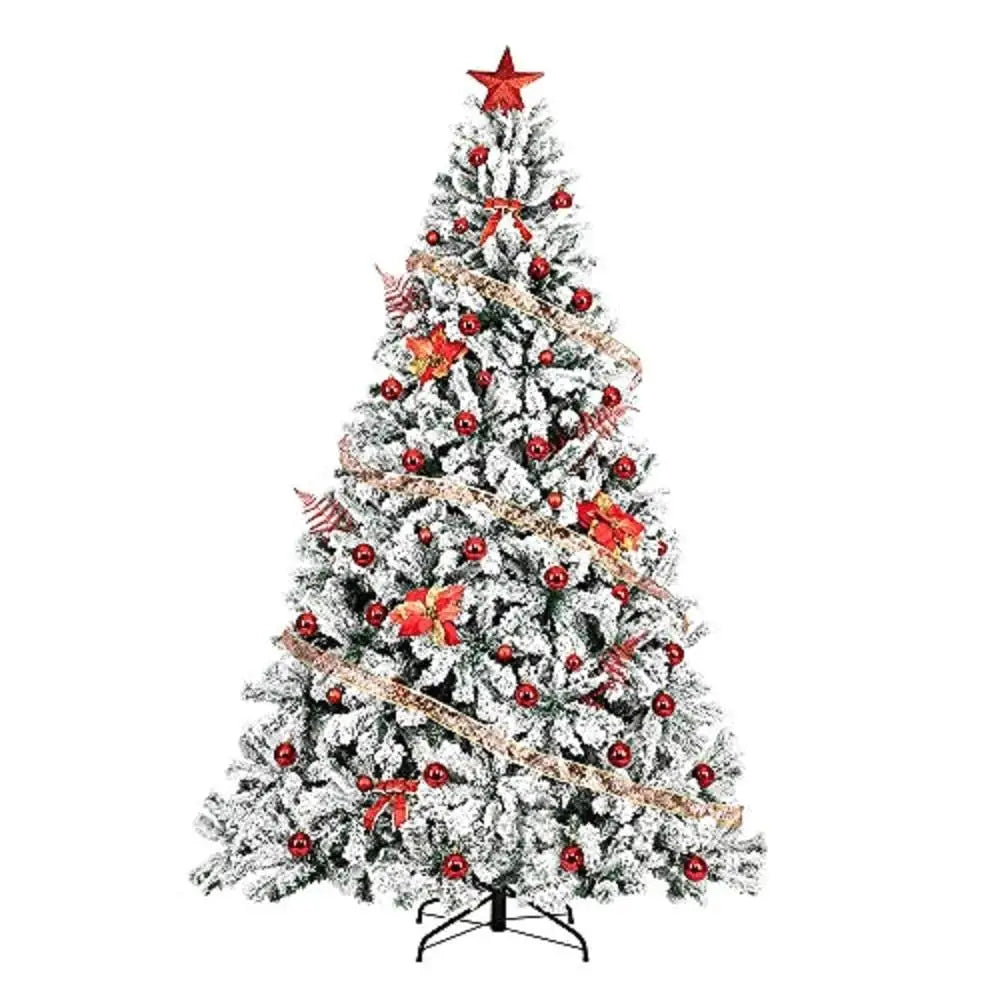6FT Unlit Snow Flocked Artificial Christmas Tree with 1050 Tips & Metal Stand - Perfect for Indoor/Outdoor for holiday Decor