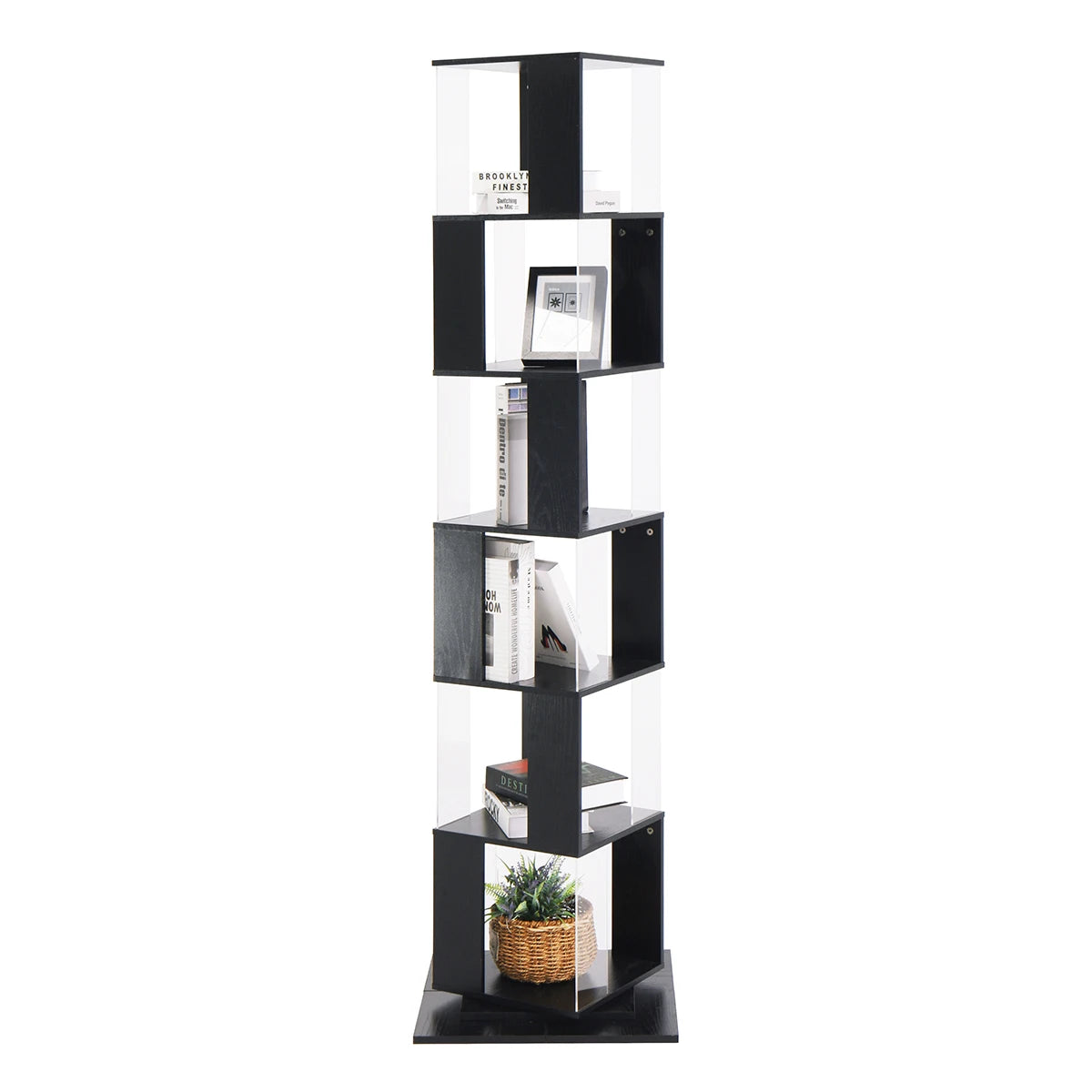 Bookshelf Tower, Floor Standing Wood Narrow Organizer