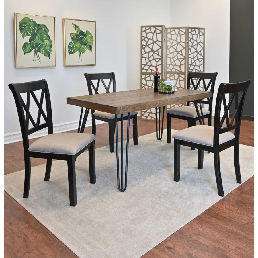 6Piece Dining Set Hairpin with 4 Cross back Chairs and Bench Rich Black