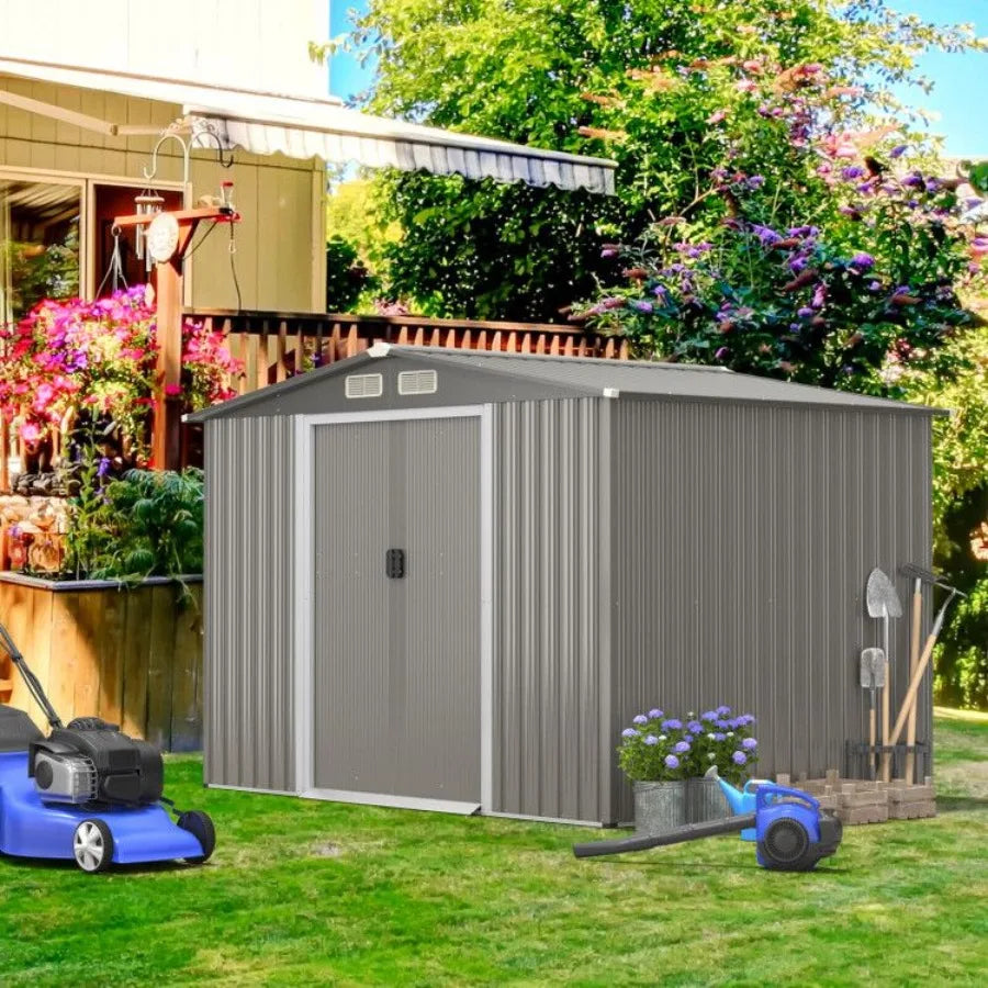 8 x 6 Feet Galvanized Steel Storage Shed for Garden Yard