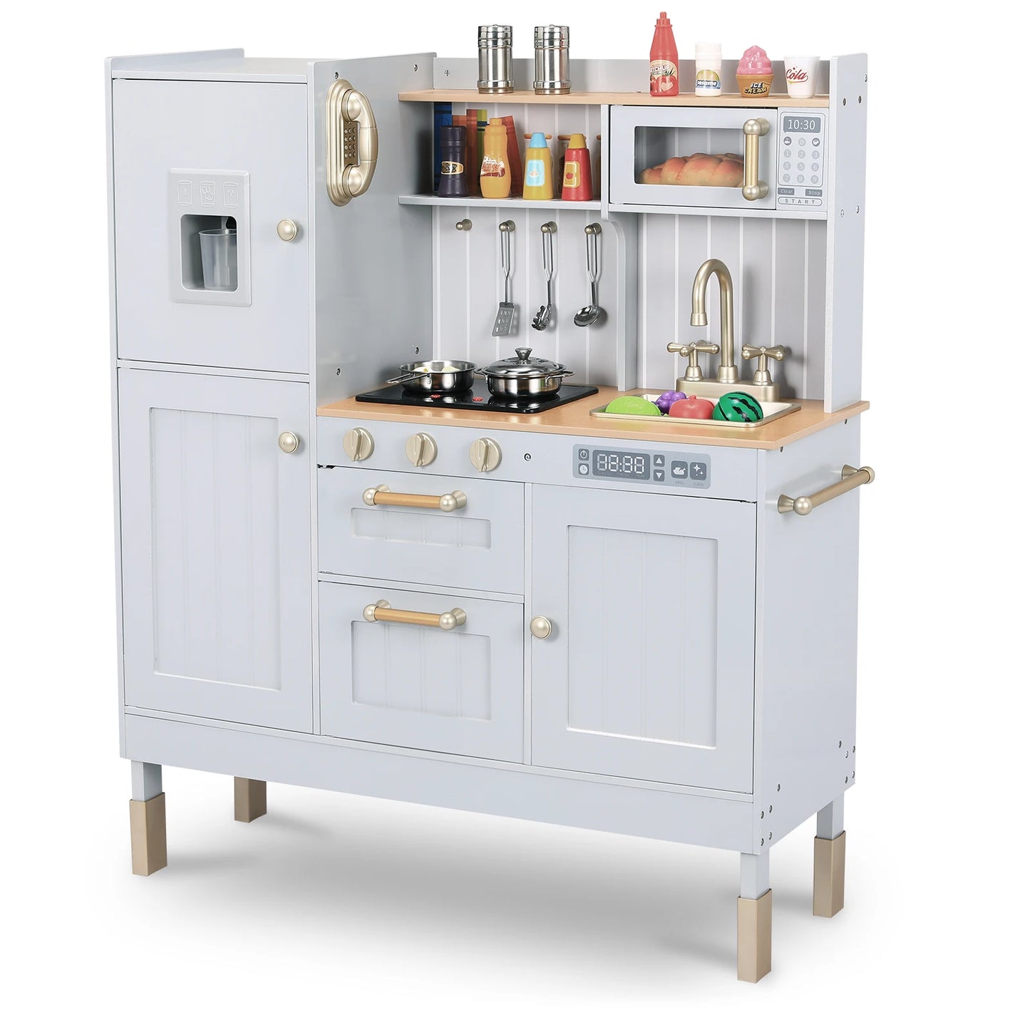 Play Kitchen for Kids, Cooking Playset w/Realistic Light & Sound