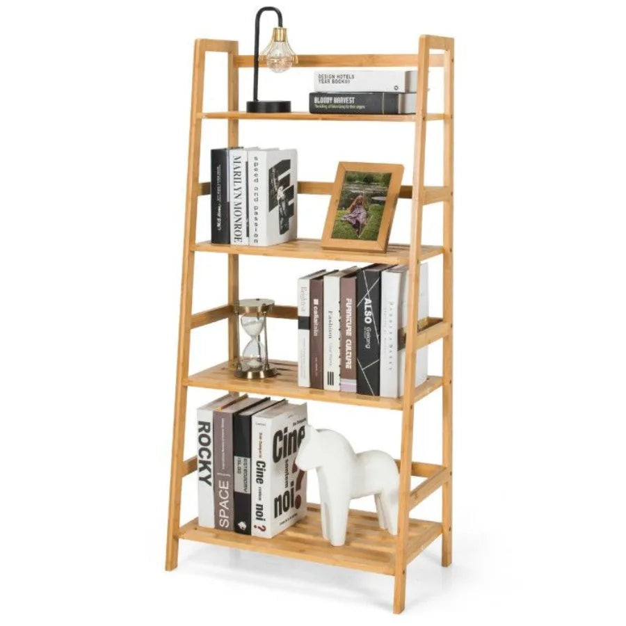 4Tier Bamboo Bookshelf Ladder Shelf Plant Stand Rack