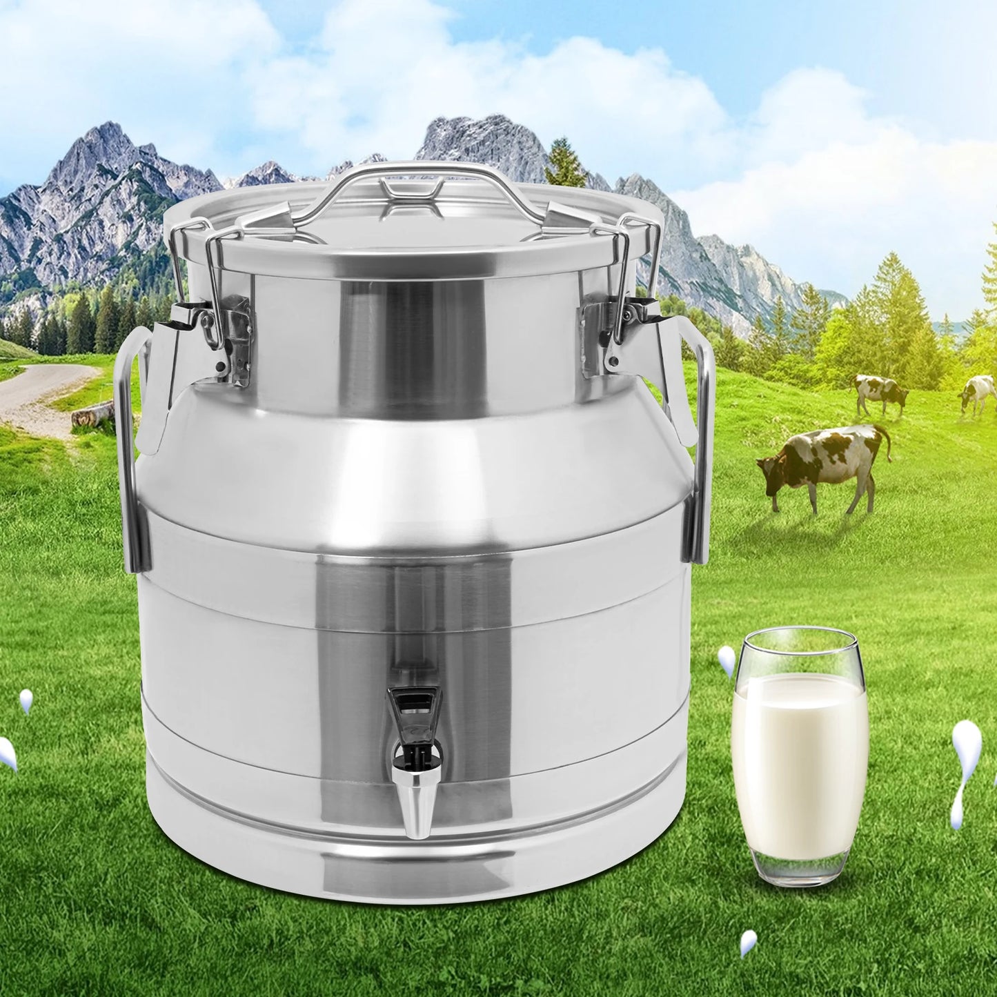 20L/5.28Gal Premium Stainless Steel Milk Can W/ Tap for Dairy, Brewing & Bulk Liquid Storage,
