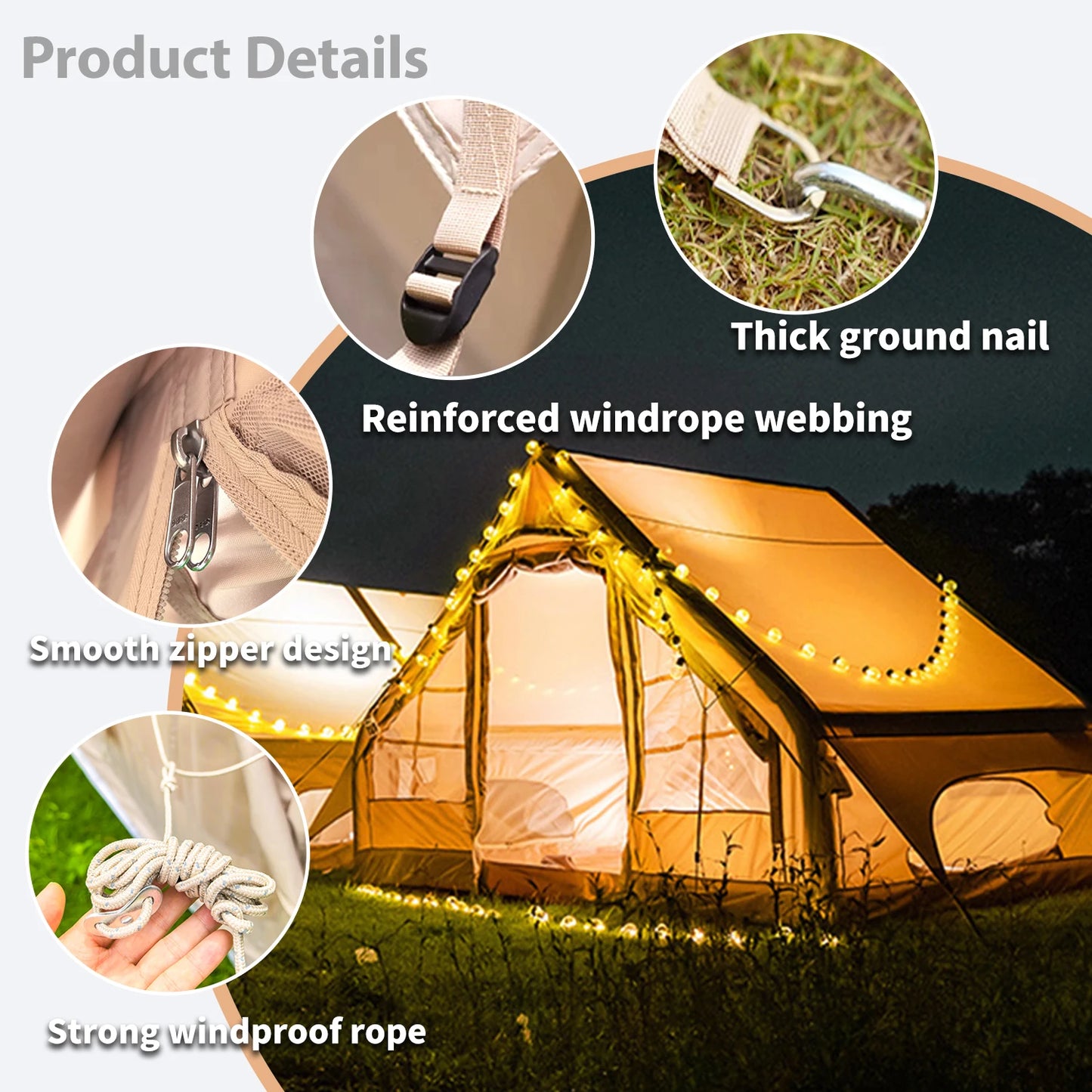 Camping Tent with Pump, Glamping Tents, Easy Setup 4 Season Waterproof Windproof