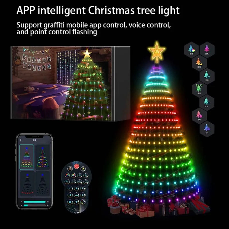 5Ft Smart Christmas Tree Lights - 400 LEDs with Remote & App Control - Music Sync, 11Modes - Green Wire, Suitable for