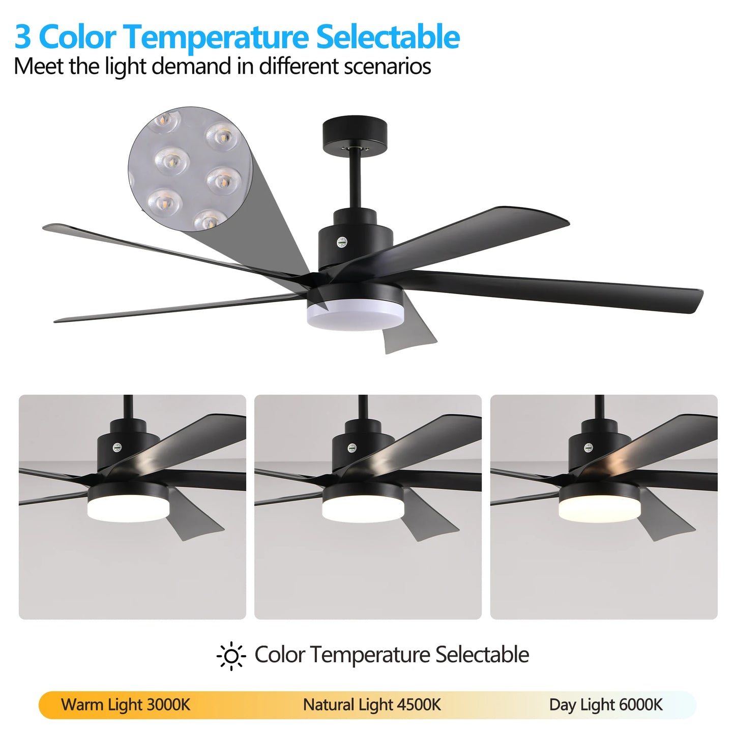 Walnut LED Ceiling Fan Light with 8 Wooden Blades, Remote Control, Dimmable & Adjustable Color Temperature