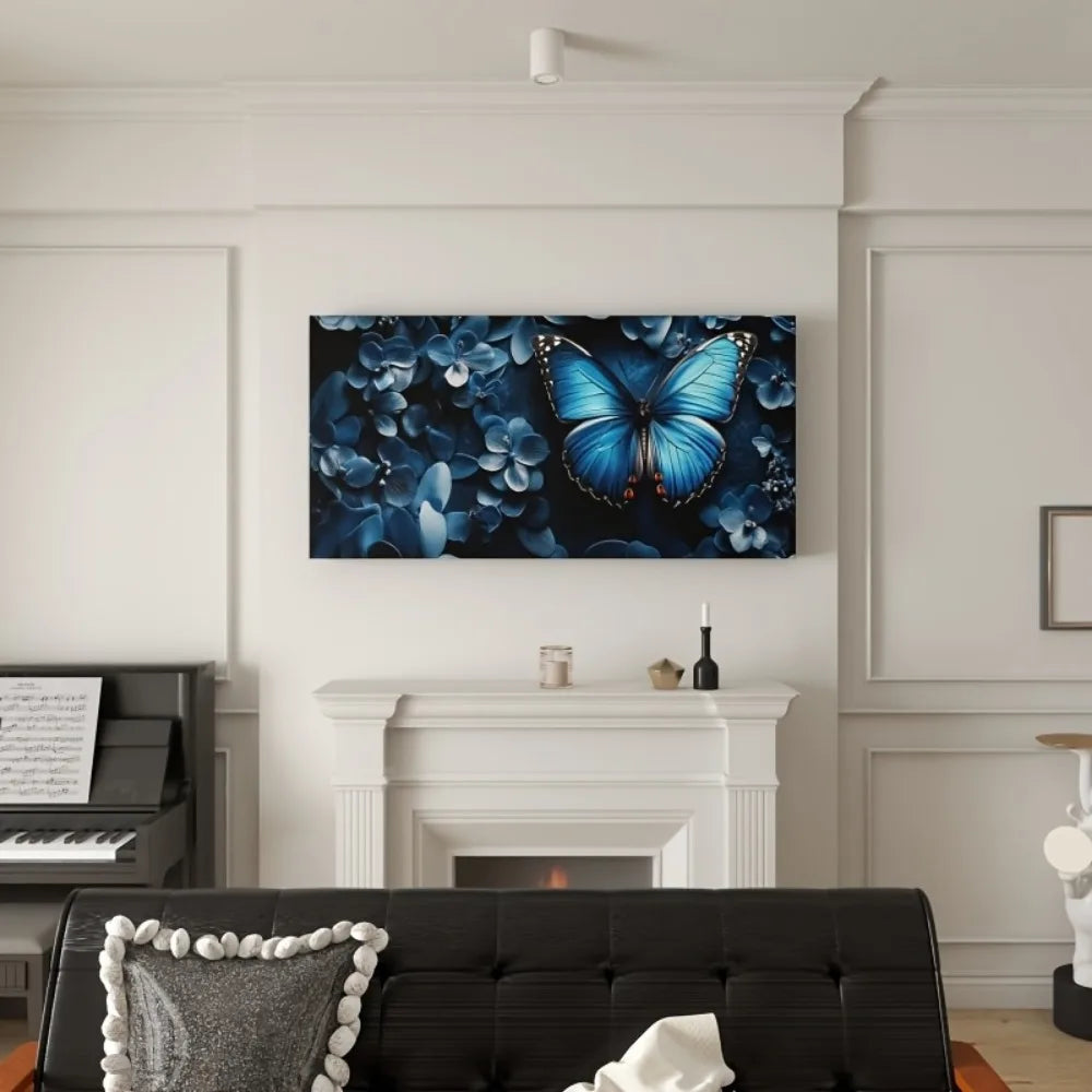 Charming blue butterfly canvas wall art,