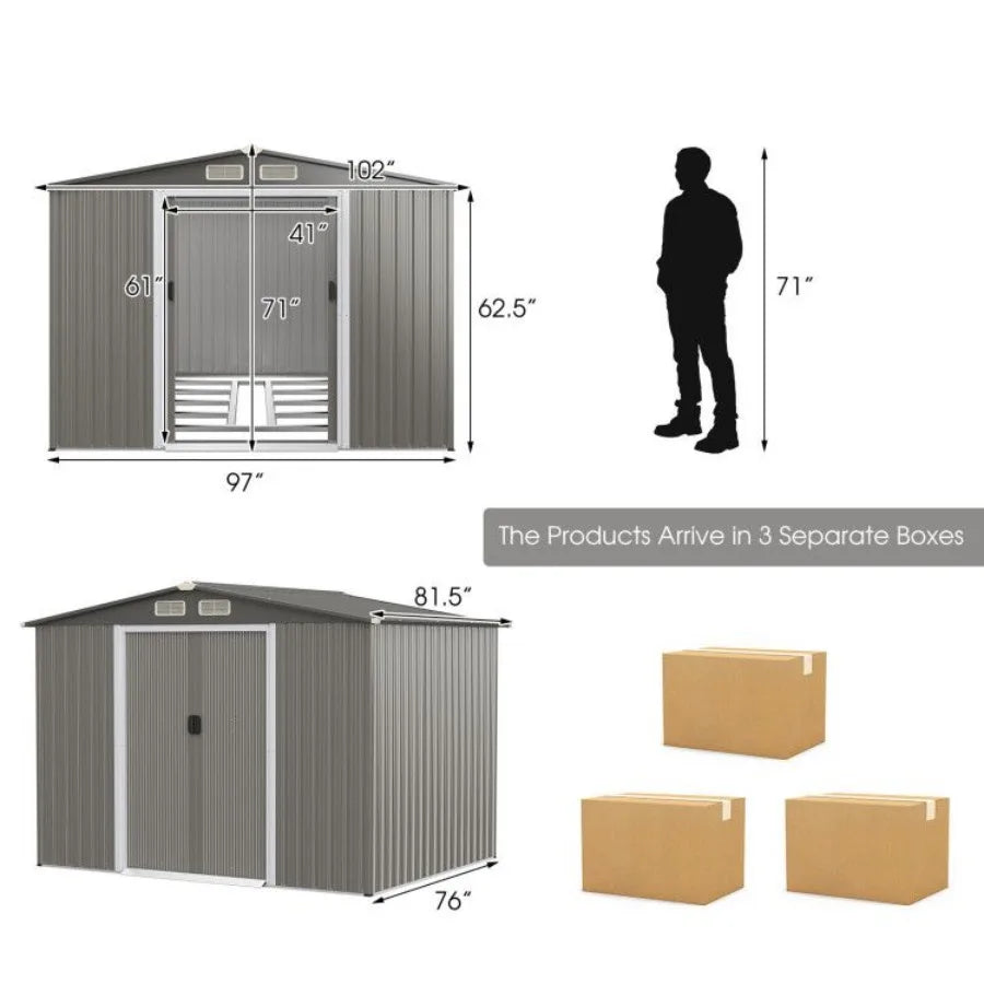 8 x 6 Feet Galvanized Steel Storage Shed for Garden Yard