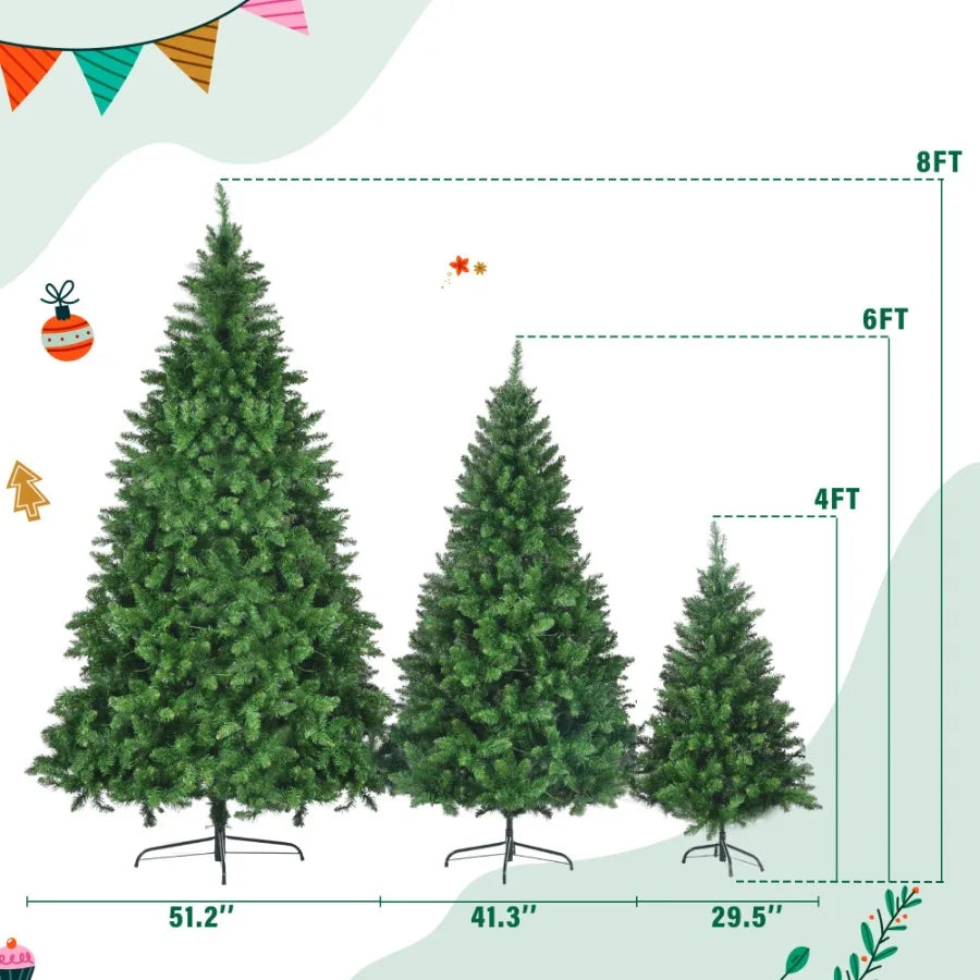 8FT 6FT 4FT PreLit Green Pine Artificial Christmas Tree Set of 3 Hinged Xmas Trees