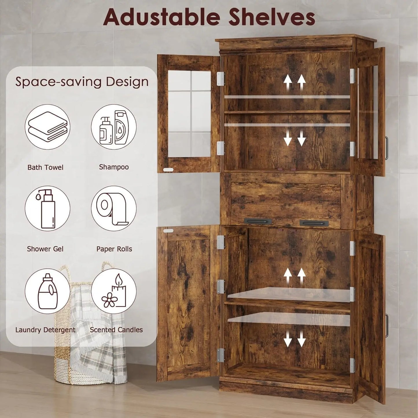 67" Tall Bathroom Storage Cabinet and Tall Cabinet for Living Room