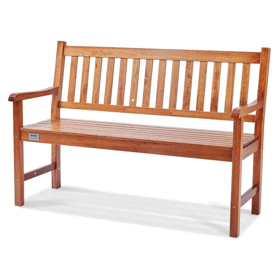Outdoor 50 inches Wood Garden Bench with Backrest and Armrests 800 lbs Load Capacity