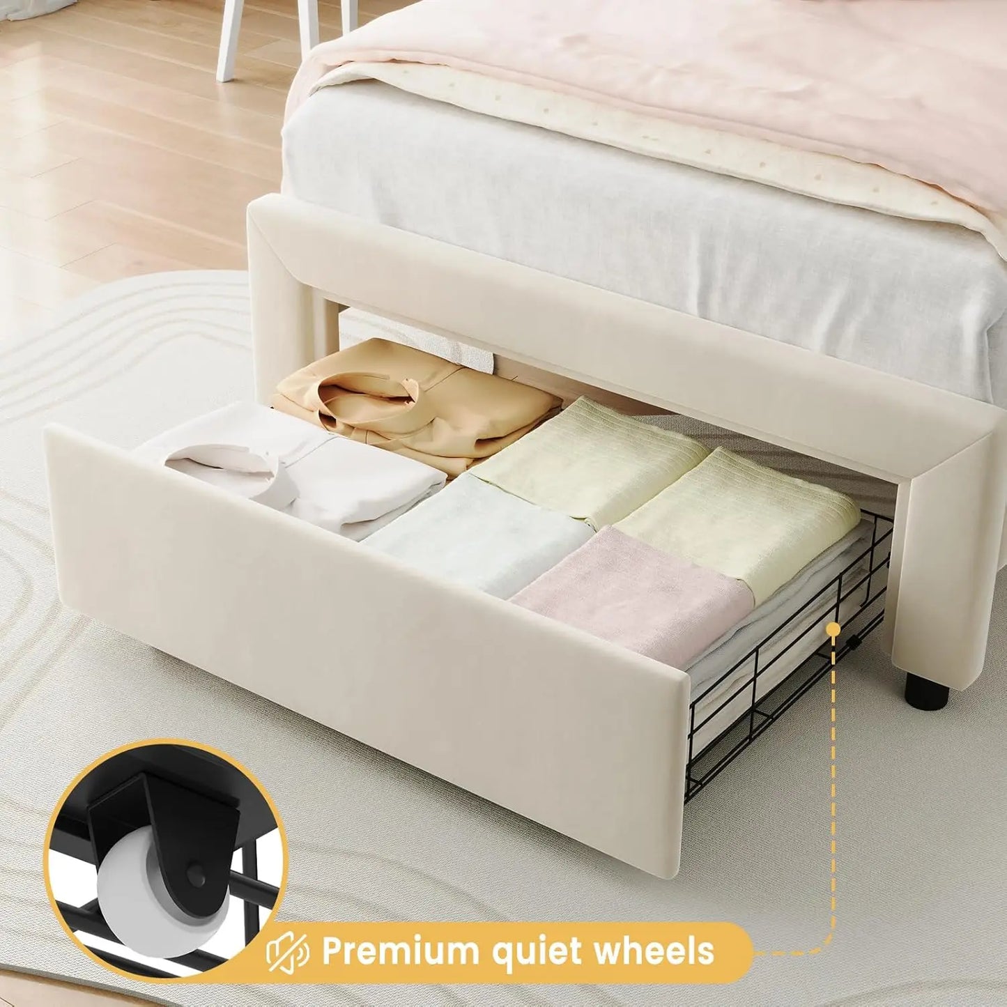 Twin Bed Frame with Upholstered Adjustable Headboard & Smart LED Velvet Princess Platform Bed for Girls/Kids Wood Slats Support