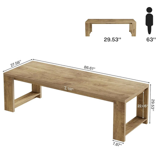86.61-Inch Dining Table for 6 People, Modern Narrow Long Kitchen Table with Pedestal Base, Farmhouse Extra Long, Customized