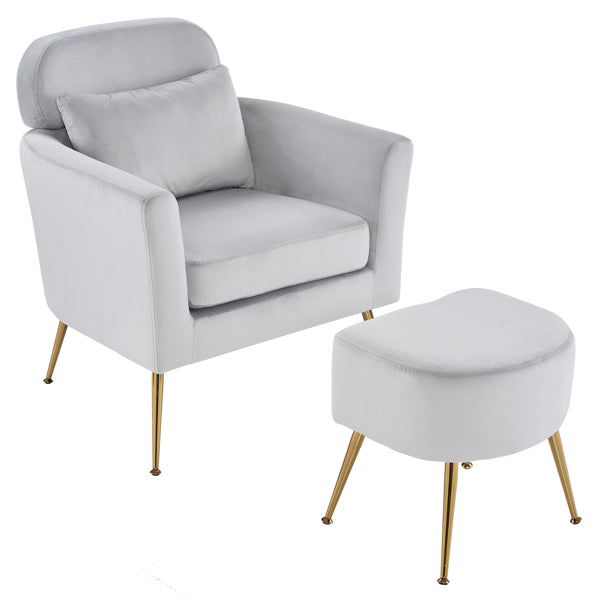 Half Disassembled Single Chair With Gold Feet And Pedals Flannelette Indoor Leisure Chair Light Gray